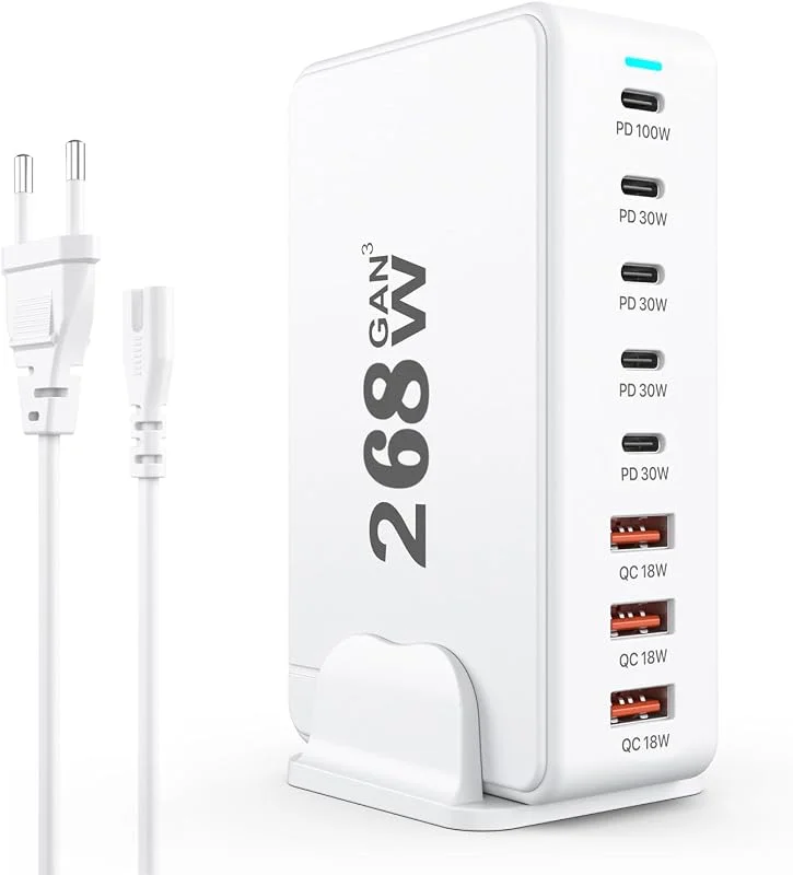 268W USB-laddare, 8-portars GaN Multi USB C-laddare, PD 100W snabbladdare, kompatibel med iPhone, Samsung, Google, Xiaomi, Tablet, MacBook Pro, MacBook Air — Mobil och surfplatta