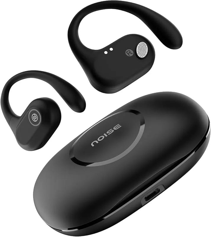 Buller Pure Pods trådlösa öppna öronproppar med AirWave-teknik, upp till 80 H speltid, Quad Mic med ENC, 16 mm neodym dynamisk drivrutin, avtagbart rent band, BTv5.3 (ström svart) — Hörlurar och ljud