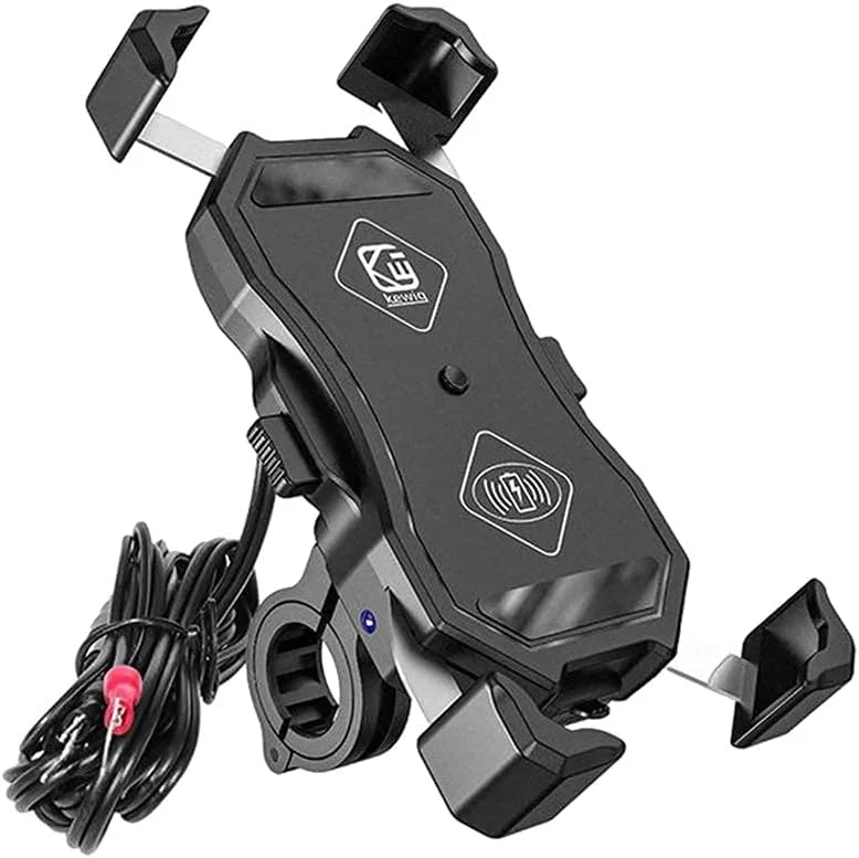 Motorcykeltelefonhållare med trådlös och USB-laddare 15 W Qi snabbladdande mobiltelefonhållare för motorcykel ATV båt cykel — Mobil och surfplatta