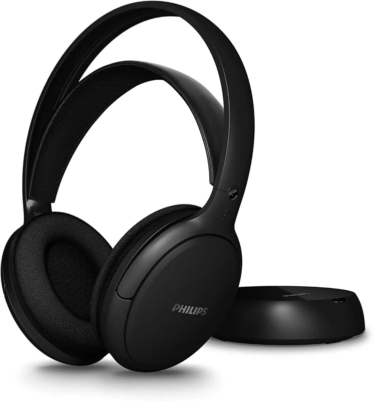 Philips SHC5000 Trådlösa TV-hörlurar med 30H speltid, 30 m räckvidd, digital 2, 4 G-anslutning, Over-Ear Comfort Fit, utbytbart batteri, tydligt dialogljud — svart — Hörlurar och ljud