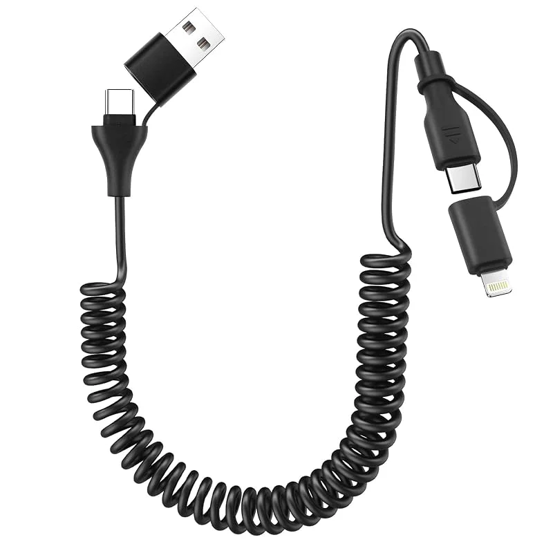 aceyoon 4-i-1 spiralkabel - USB C kort spiralkabel QC3.0 - Snabb laddningskabel och datakabel - Typ C, A till Lightning, typ C, A till C - För iPhone, Galaxy, Huawei — Mobil och surfplatta