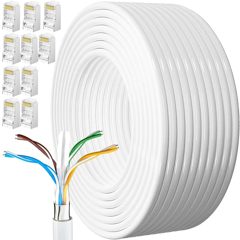 Ethernet Kabel 50m Utomhus, Cat 6 FTP 23 AWG Extern Bulk Internetkabel 50 Meter Lan Kabel Utsida Extra Lång Höghastighets Nätverkskabel Skärmad Anti-Trassel Väderbeständig Rj45 Lappkabel — Laddning och kablar