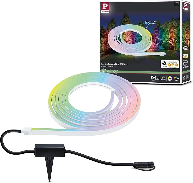 Paulmann 94561 Plug & Shine LED utomhusbelysning Stripe Smart Home Zigbee Smidig IP67 5m inkl. 1x22 W dimbar RGBW färgstyrning Vit plast 3000 K — Smart belysning