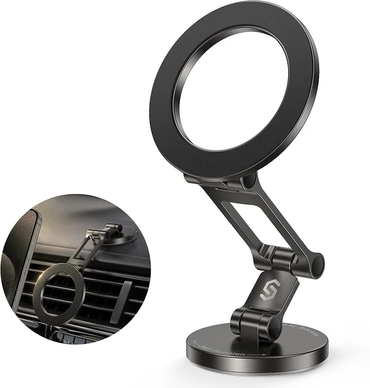 SYNCWIRE Kompatibel MagSafe-bilhållare, magnetiskt vikbart stativ, 360° rotation, mobilhållare Magsafe bil, komplett metallkropp iPhone 17 Pro MAX 16 15 14 13 och alla telefoner — Mobil och surfplatta