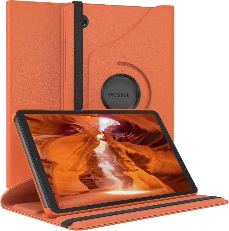 EAZY CASE - Fodral för surfplatta Samsung Galaxy Tab A9 Skyddsfodral 8, 7 tum Rotationsfodral för att ställa den upp Vändbart fodral 360° roterbart med ståfunktion Fodral Konstläder Orange — Mobil och surfplatta