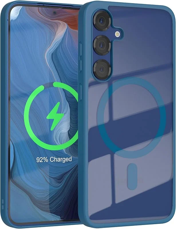 EAZY CASE för Galaxy S25 Plus Kompatibelt med Qi-laddning Stötsäkert och reptåligt, tunt, genomskinligt skyddsfodral med kameraskydd Hybrid Silikon Telefonskal Färg: Mörkblå — Mobil och surfplatta