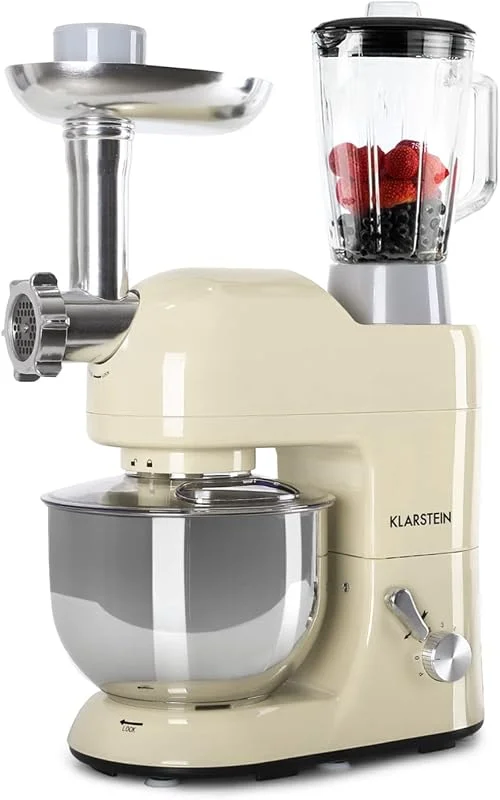 Klarstein Lucia Bianca matberedare – stående mixer, mixare, 1800 W, 5 liter, 6 hastigheter, gjutna blandare, olika tillbehör, lätt att använda och rengöra, grädde — Kök & Hushåll