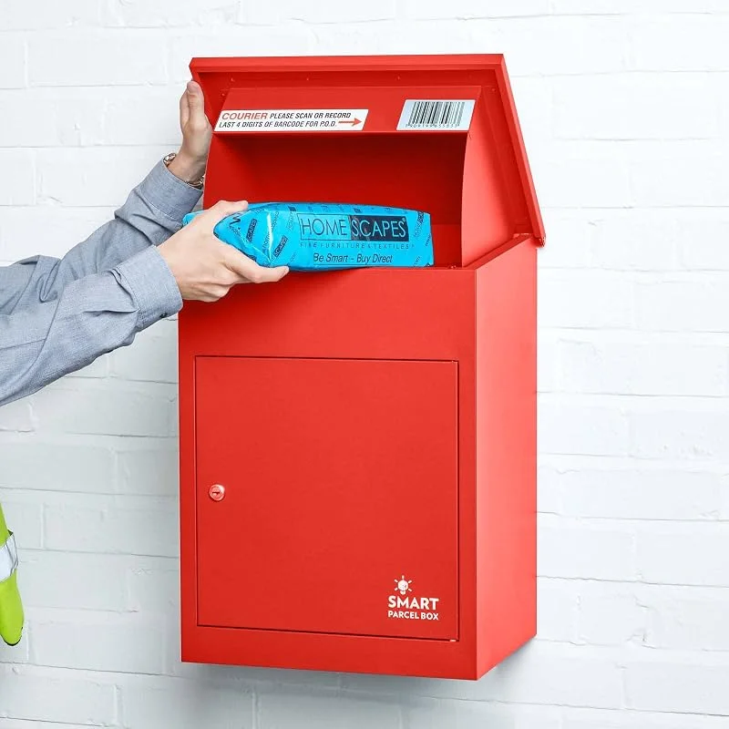 SMART PARCEL BOX Väggmonterad Paketlåda Utomhus, Medium Röd Leveranslåda, Säker, Hållbar Galvaniserad Stål Väderbeständig, Låsbar För Post, Flera Brev & Stor Paketlämning — Smarta hem