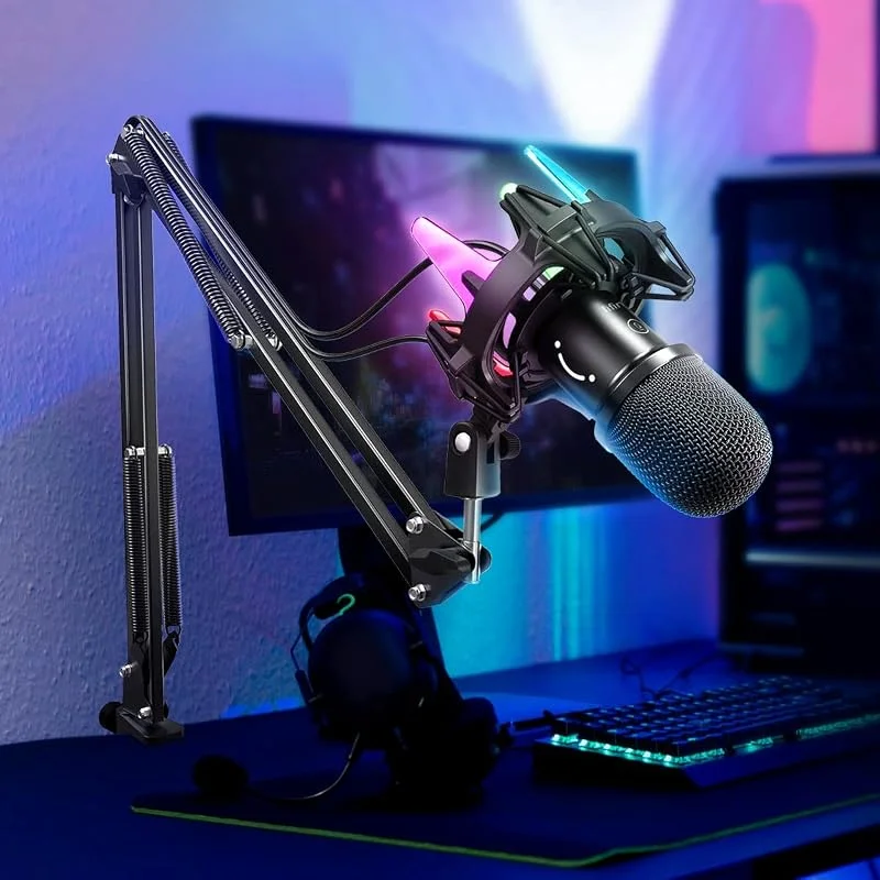 FIFINE USB gamingmikrofon, dynamisk datormikrofon, med tystnadsknapp, 8 RGB-färger stötsäker montering, armhållare, kardioidmikrofon, för PC PS4 PS5 - K651 — Hörlurar och ljud