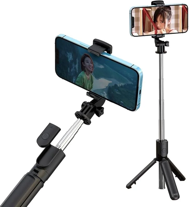 3-i-1 Selfie stick stativ passar för Samsung A14 F14 A34 A54 M14 F34 M34 F54 F14 4G 5G bärbart utdragbart telefonstativ i rostfritt stål med avtagbar trådlös fjärrkontroll och stativ — Mobil och surfplatta