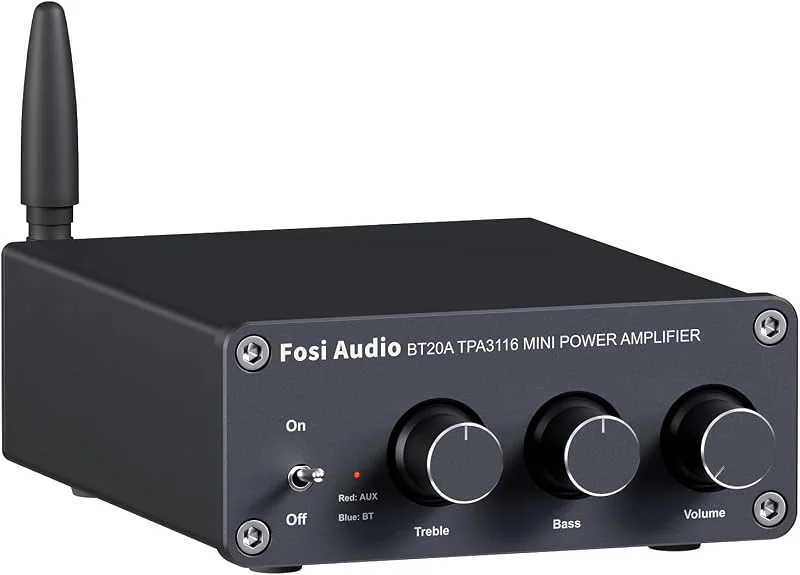 Fosi Audio BT20A Bluetooth-förstärkare, mini Hi-Fi-stereoförstärkare, integrerad mottagare för hemljud, passiva högtalare, BT 5.0 klass D 2.0 kanaler, 100 W x 2 TPA3116-chip, diskant, bas, kontroll — Hörlurar och ljud