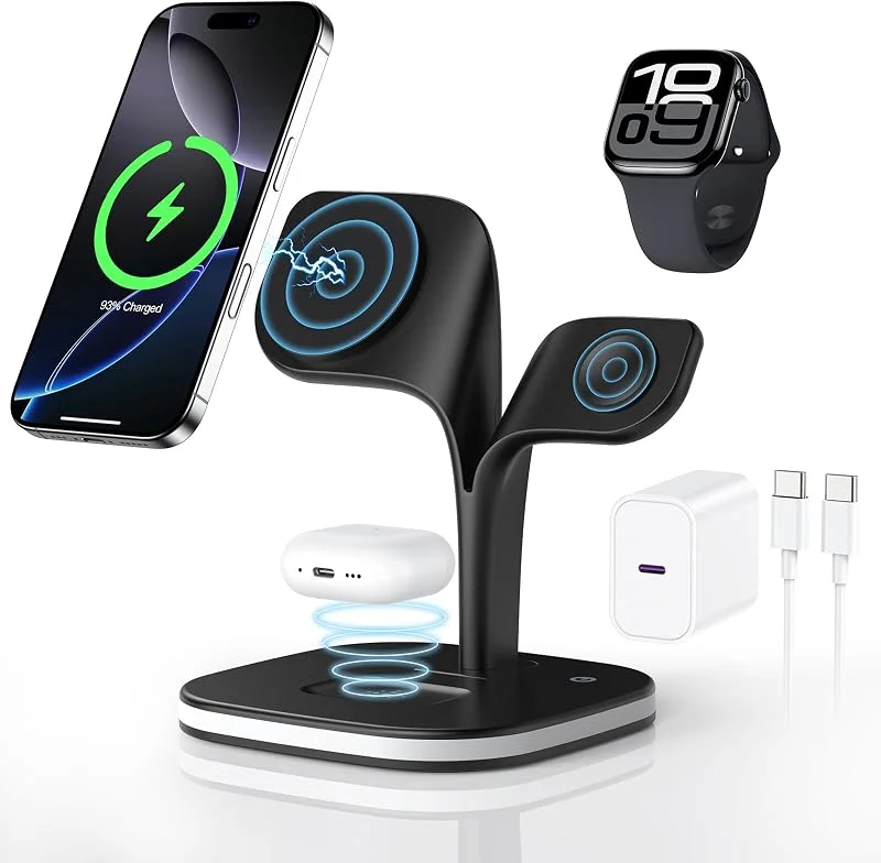 HJCE 3-in-1 Charging Station Wireless Charger for MagSafe iPhone 18 Air 17 16 15 14 13 12 Series, for Apple Watch 11, 10, 9, 8, 7, 6, 5, 4, 3, 2, SE, Ultra, for AirPods 3, 2, Pro — Mobil och surfplatta