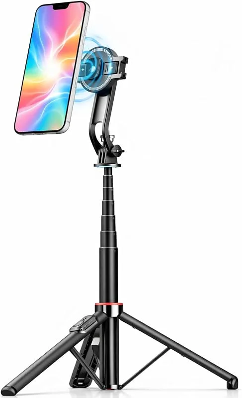 AMAYO Selfiepinne 2 i 1 för MagSafe iPhone - Dubbelstöd (magnet och klämma) med Bluetooth-fjärrkontroll, förlängbar stativ för resor, vlogging, selfies och kamera (svart) — Mobil och surfplatta