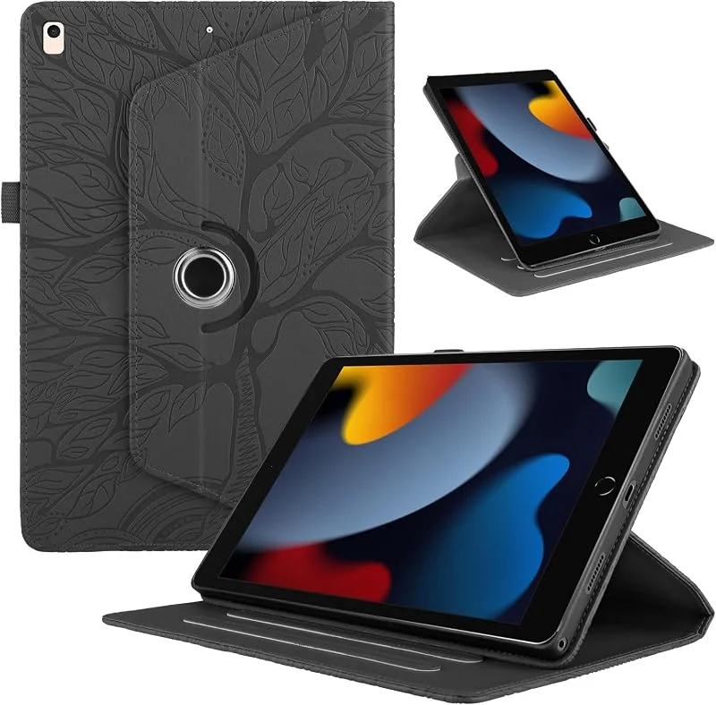 Fodral för iPad nionde Generation 2021, 8. Gen 2020, 7. Gen 2019 10, 2 tum, premium PU-läder multivinkel 360 grader roterbart lätt skyddsfodral, roterande fodral skydd med stativfunktion – svart — Mobil och surfplatta