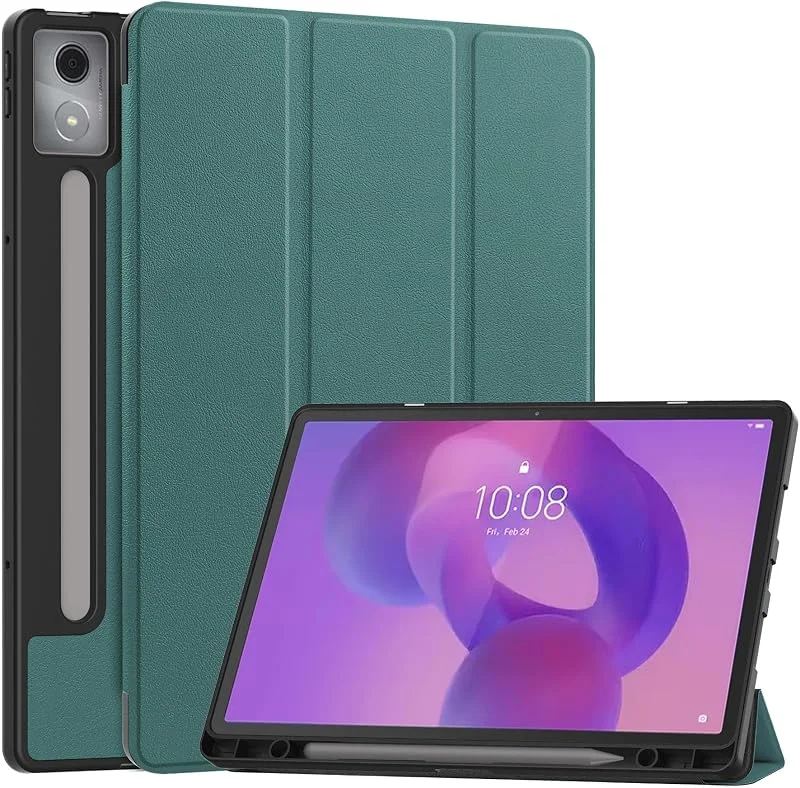 EasyAcc Fodral till Lenovo Idea Tab Pro 12, 7 tum 2025 med pennhållare (TB-373FU TB-375FC) smalt skyddsfodral med stativ PU-läder surfplatta, mörkgrön — Mobil och surfplatta