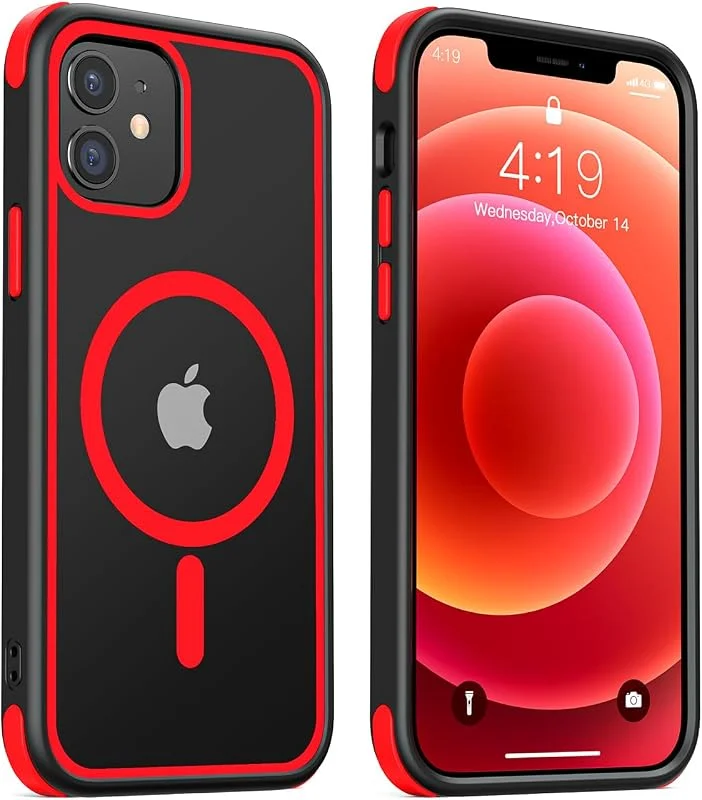 MobNano Ultra Hybrid transparent fodral för iPhone 12, 12 Pro fodral, stötsäkert stötfångare transparent mobiltelefonfodral stötsäkert fallskydd silikon iPhone 12, 12 Pro fodral - Svart, Röd — Mobil och surfplatta