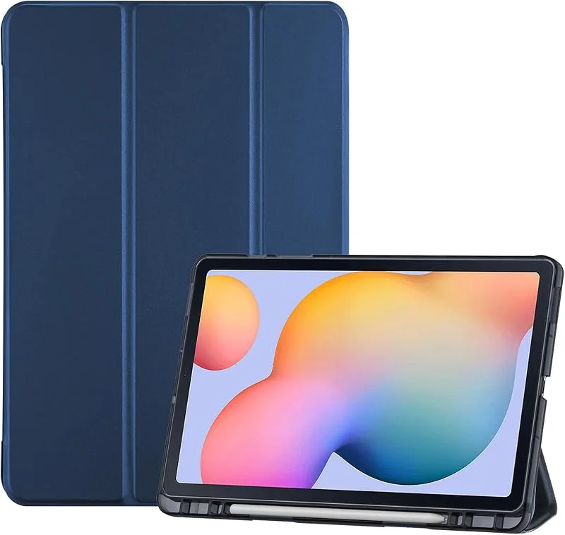 ProCase fodral för Galaxy Tab S6 Lite 10.4 2024 2022 2020 (SM-P620, P625, P613, P619, P615, P610), trippelstativ folio mjukt TPU genomskinligt bakskydd med S-pennhållare stöder automatisk uppvakning, sömn — Mobil och surfplatta