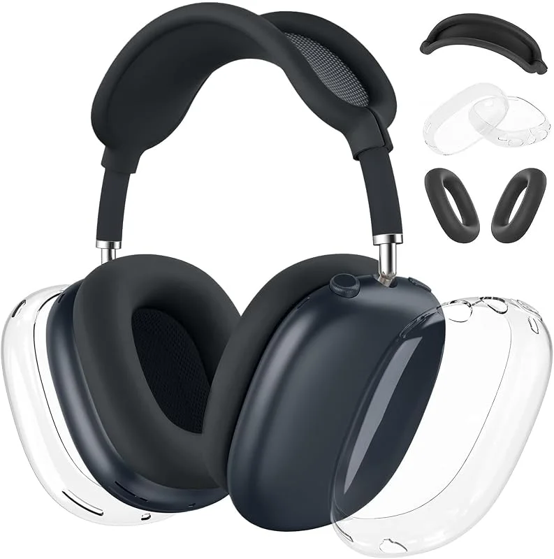 MOLOPPO Fodral för AirPods Max-hörlurar, silikon örondyna, pannbandsskydd, genomskinliga mjuka TPU-öronkoppar, [3-i-1] tillbehörsskydd för Apple för AirPod Max (2024, 2020), midnatt — Mobil och surfplatta