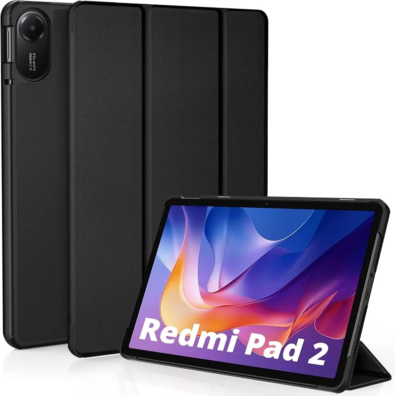EasyAcc-fodral för Xiaomi Redmi Pad 2 11 tum, skyddsfodral, ultratunnt PU-läder med stativfunktion och automatisk väckning, sömn (svart) — Mobil och surfplatta