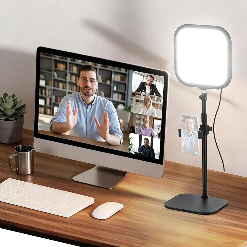 NEEWER Basics 10.8" videokonferensbelysning, 15W tvåfärgad kantbelyst fullskärmsringlampa CRI95+ med skrivbordsstativ och telefonhållare för webbkamera, möten, streaming, dator, laptop och Zoom-samtal — Mobil och surfplatta