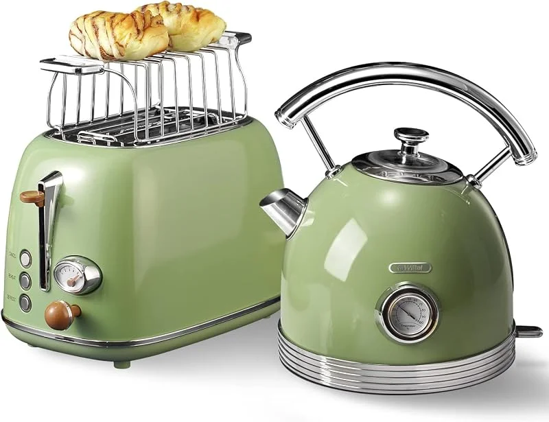 Wiltal Vattenkokare, brödrost set med vattenkokare, 2 200 W, grön retro — Kök & Hushåll