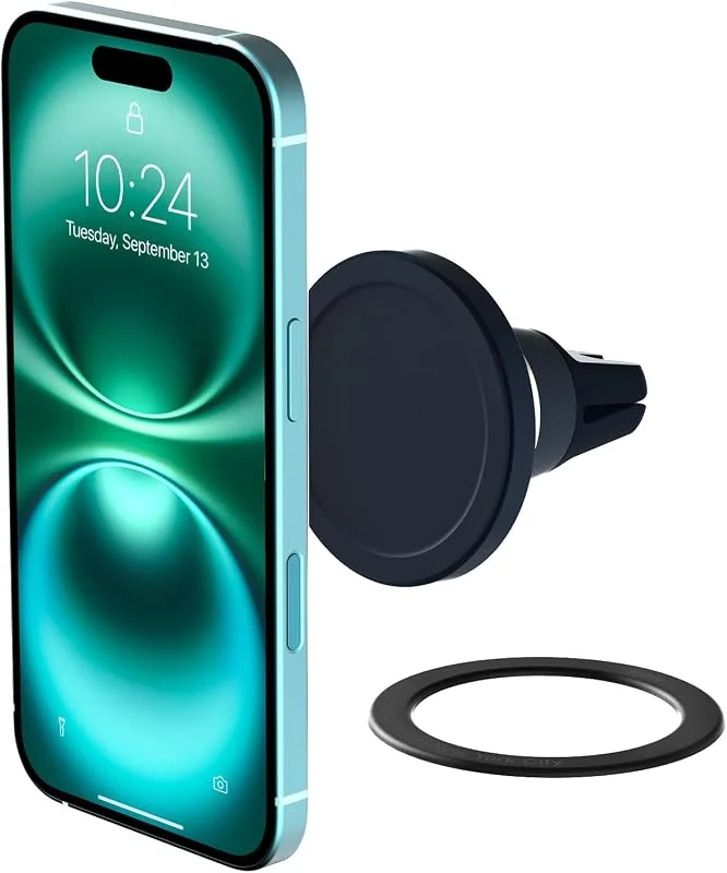 iOttie Velox MagSafe kompatibel Air Vent biltelefonhållare. Universellt magnetiskt biltelefonfäste för iPhone 12, 13, 14, 15, 16-serien och Android-telefoner via medföljande magnetisk ringadapter — Mobil och surfplatta