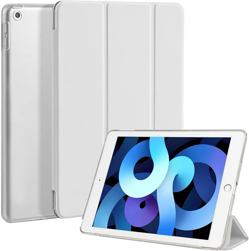 Fodral för iPad 9, 7 tum 6:e, 5:e Generationen 2018 2017, Smal Lättviktig Skyddsfodral, Hårt skal Case med Genomskinligt Frostat Bakskydd Automatisk Väckning, Sömn, Ljusgrå — Mobil och surfplatta