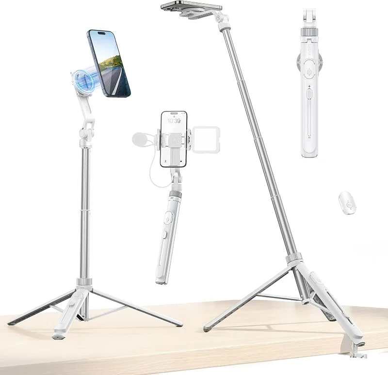 ULANZI TT88 Mobiltelefonstativ 145 cm, Magnetisk Selfie Stick med fjärrkontroll, Stativ för Smartphone med 2 i 1 telefonklämma, 2 Kallskofäste Mobiltelefonstativ Kompatibel för iPhone, Samsung, Huawei — Mobil och surfplatta