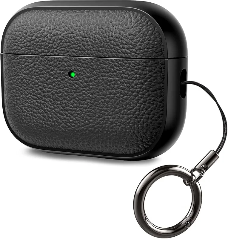 ACRONIX Kompatibel med AirPods Pro 3-fodral (2025), Lädertextur TPU stötsäkert skyddsfodral med nyckelring, framsida LED synlig, för Airpods Pro 3:e generation - Svart — Mobil och surfplatta