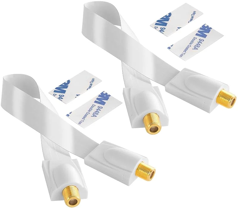 Poppstar 2 x 28 cm SAT fönstergenomföring, antennkabel för fönstergenomföring (extremt tunn 0, 2 mm) F-kontakt, guldpläterad, 4 vidhäftande dynor, vit — TV och streaming