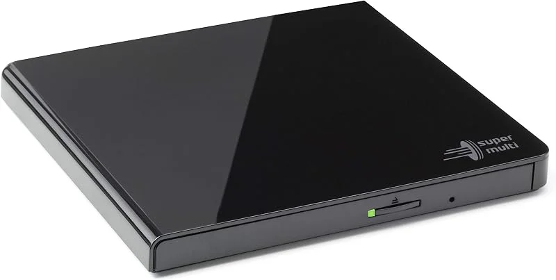 Hitachi-LG GP57 Extern bärbar Super Multi DVD-brännare, ultratunn USB 2.0, DVD+, -RW, CD-RW, DVD-ROM, RAM-kompatibel, TV-port, Windows 10 och Mac OS-kompatibel, svart — Portabel digital och ljud