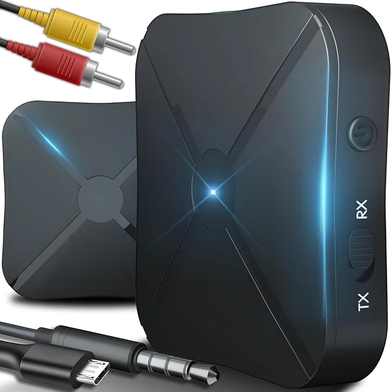 Retoo 2w1 Bluetooth Audio Transmitter Adapter Dongel med Aux 3, 5 mm och RCA-kabel, sändarmottagare, trådlös bärbar för bil-TV Stereo HiFi-högtalare Hörlurar, Trådlös låg latens — Portabel digital och ljud