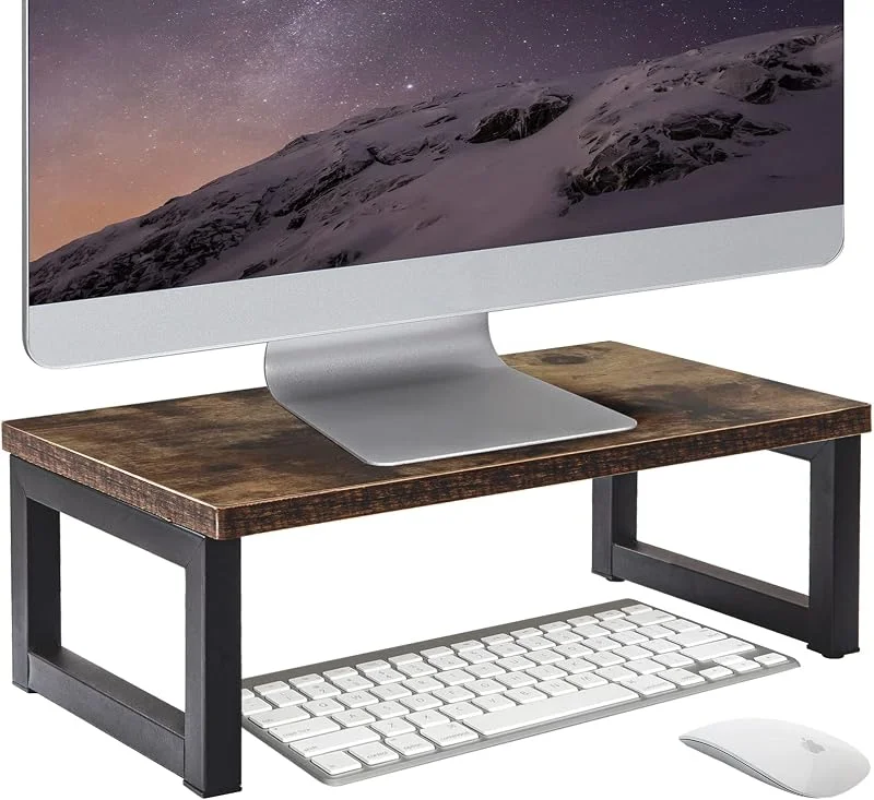 OROPY Vintage skärmstativ i trä, laptop skärmstativ, stationär förvaringshylla för hem eller kontor - mörkbrun 40 x 23 x 14 cm — Datortillbehör