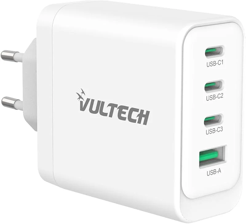 VulTech CC100-3C1A universell laddare bärbar dator smartphone surfplatta 100W GaN USB 3x Type-C, USB-C PD3.0 QC3.0 PPS vit - kompakt storlek — Mobil och surfplatta