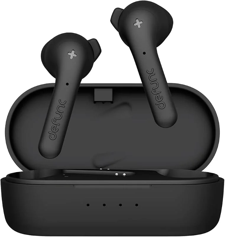 Defunc True Basic Trådlösa hörlurar IPX4 Bluetooth 5.0 med inbyggd mikrofon, automatisk parning i ett steg, lång speltid och laddningsfodral (svart) — Hörlurar och ljud