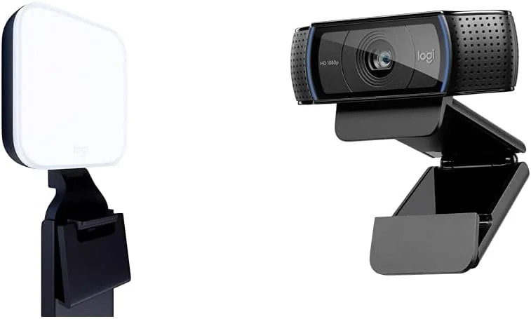 Logitech for Creators C920S HD Pro Webcam, Videosamtal i 1080p, HD-autofokus och ljuskorrigering & Logitech for Creators Litra Glow Premium LED Streaming Light 946-000002 Blixt, Grå — Datortillbehör