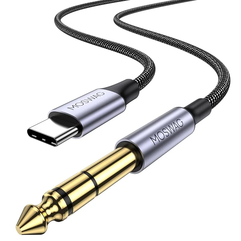 MOSWAG USB C till 1, 4 tum hane TRS ljudstereokabel 10 fot, 3 meter, USB typ C till 6, 35 mm 1, 4 DAC Aux-adapterkabel för Pixel 4XL, Samsung Galaxy Note 10+, S20+, förstärkare, mixer, högtalare, hörlurar — Hörlurar och ljud