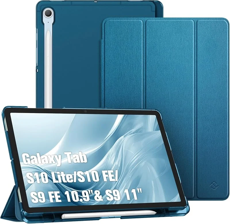 FINTIE Fodral för Samsung Galaxy Tab S10 Lite 2025, S10 FE, S9 FE 10, 9 tum, S9 11 tum med S Penhållare, Tunt lätt retro matt genomskinligt fodral med automatisk väckning, viloläge, blågrön — Mobil och surfplatta