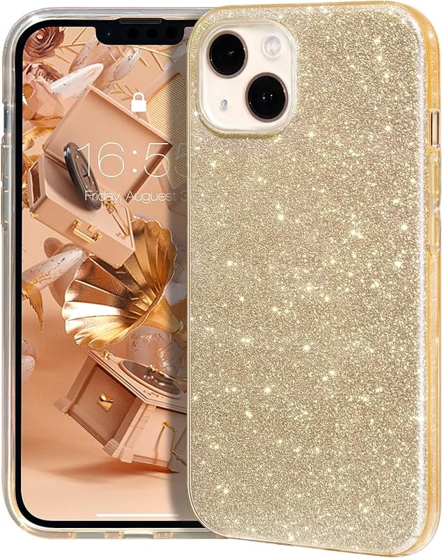 MATEPROX Skal Kompatibelt med iPhone 13 Mini, iPhone 12 Mini Telefonskal Crystal Glitter Ultratunt Glansigt Hård PC Skyddande Bakskal Glittrande Fodral För iPhone 13 Mini 5, 4''-Guld — Mobil och surfplatta