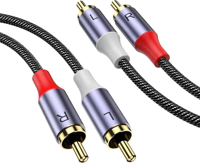 MOSWAG RCA stereokabel, 2-hane till 2-hane RCA ljud stereokabel 3 m RCA-sladd extra ljudkabel nylon flätad för hemmabio, HDTV, förstärkare, Hi-Fi-system, billjud, högtalare — Hörlurar och ljud