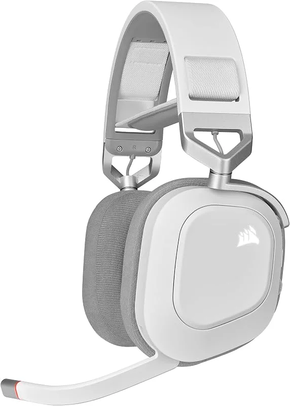 Corsair HS80 RGB WIRELESS Premium Gaming Headset med Dolby Atmos-Ljud (Låg Latens, Rundstrålande Mikrofon, 60 ft Räckvidd, Upp Till 20 Timmars Batteritid, Trådlös PS5, PS4-Kompatibilitet) Vit — Hörlurar och ljud