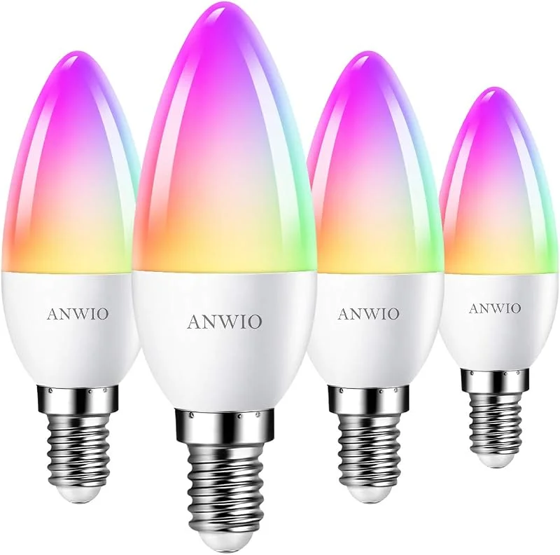 ANWIO Smart LED-lampa E14, Alexa glödlampa E14, RGB Alexa dimbar LED-lampa 5 W Wlan Bluetooth-lampa, ersätter 40 W, 470 lm, kompatibel med Echo och Google Assistant (4-pack) — Smart belysning