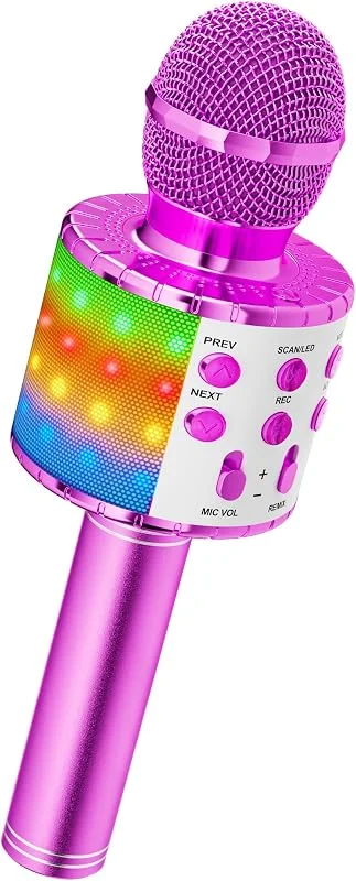 An Trådlös karaoke mikrofon, mikrokaraoke barn med LED-danslampor, Bluetooth-mikrofon för barn, flicka, pojke, för fest, sjungande julklapp, födelsedagspresent, lila — Hudvård