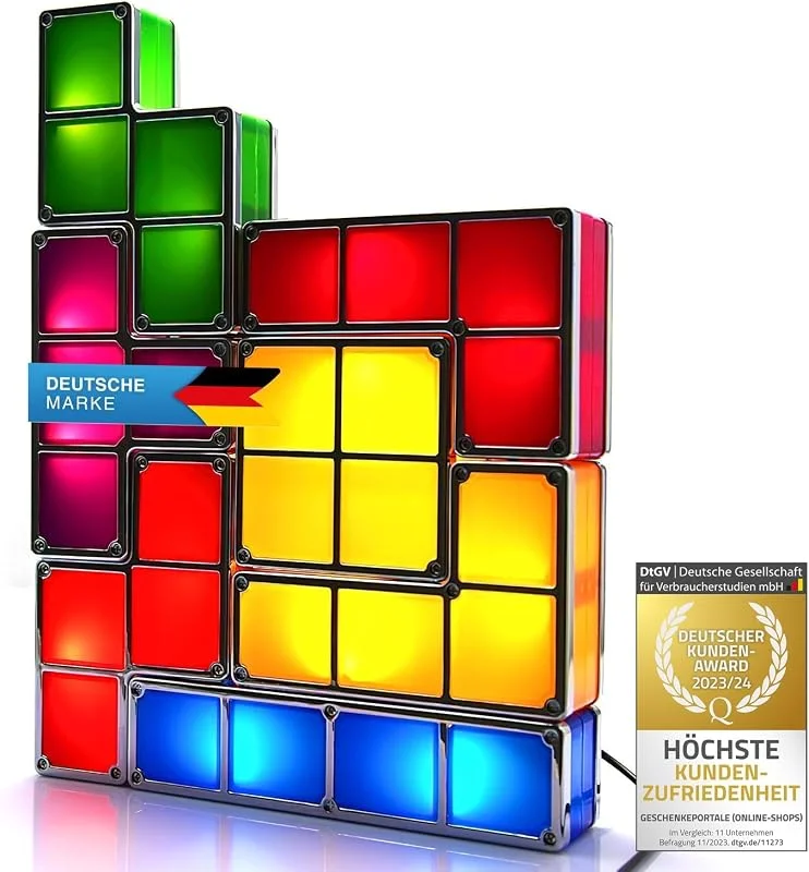 GOODS+GADGETS® Tetris LED-lampa – Stapelbar Retro Stämningslampa — Hushållselektronik