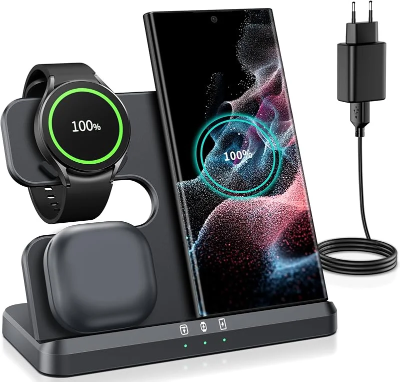 seacosmo trådlös laddare, 18 W 3-i-1 induktiv laddningsstation för Galaxy Watch 5 Pro, 5, 4, 3, Active 2, 1, Samsung Buds, 2, Pro, Live, trådlös laddare, kompatibel med S22 Ultra S20 Z Flip, Fold 5 4 3 — Mobil och surfplatta