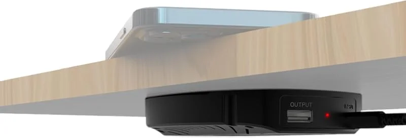 kalb, DualCharge 10W trådlös laddare med 15W USB-utgång, underbyggnad upp till 30 mm, osynlig, induktionsladdare med fläkt, nätadapter, 1200 mm kabel — Mobil och surfplatta