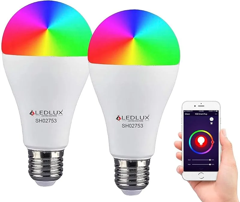 LEDLUX – 2-pack smarta LED-glödlampor, WiFi-spotlampa, RGB, CCT, dimbar, app kompatibel med Amazon Alexa och Google Home (E27, A65, 15W) — Smart belysning