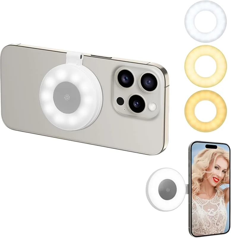 UTEBIT Magnetiskt ringljus mobiltelefon, selfie ljus mobiltelefon för 10 ljusstyrkor och 3 ljuslägen videolampa, 180° vikbar agnetisk mobiltelefonlampa för MagSafe för Vlog, TikTok, YouTube — Mobil och surfplatta