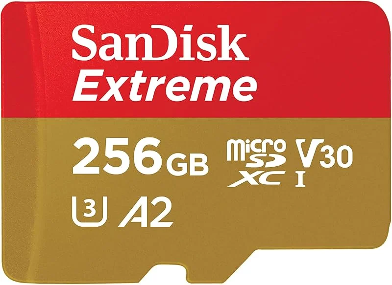 SanDisk 256GB Extreme microSDXC kort +SD-adapter, för din Android-smarttelefon, actionkameror eller drönare, upp till 190 MB, s, RescuePro Deluxe, SanDisk QuickFlow teknik, A2, UHS-I, Class 10, U3, V30 — Portabel digital och ljud