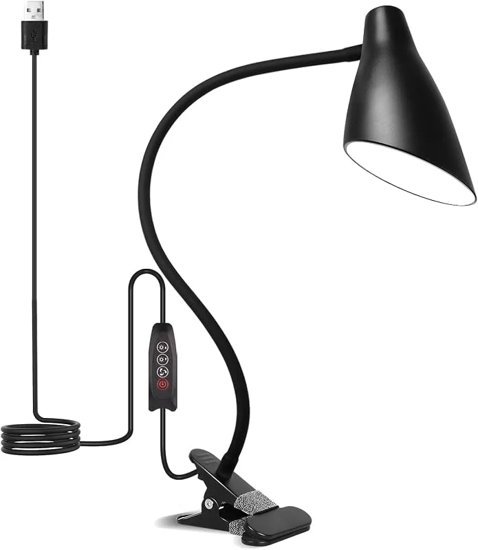 Semlos 38 LED-Klämma på Ljus, USB-Skrivbordslampa, Läslampa för Bordsskiva i Sovrummet, 3 Färglägen 10 Dimmande Ljusstyrka Skrivbordslampor, Justerbar Svanhals, Automatisk Avstängning — Hushållselektronik
